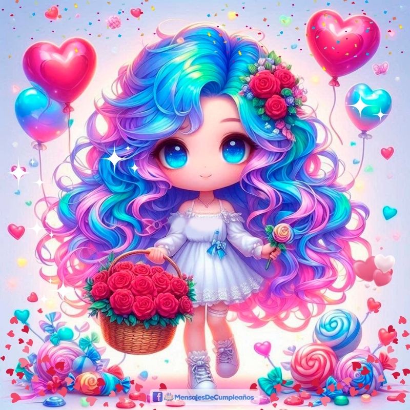 Muñeca Kawaii y Rosas