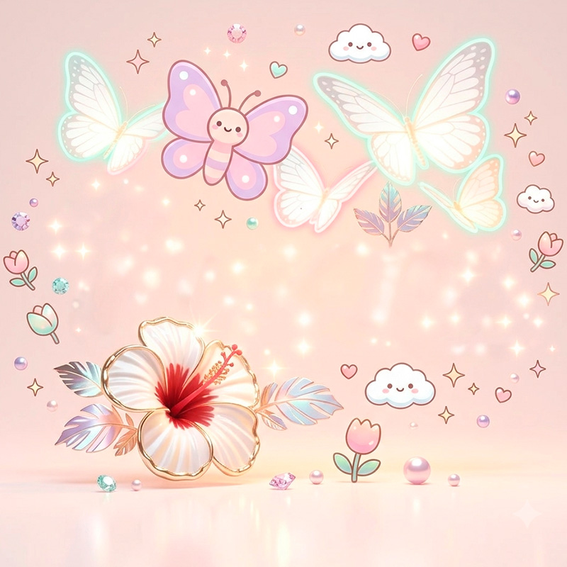 Flores, corazones y mariposas