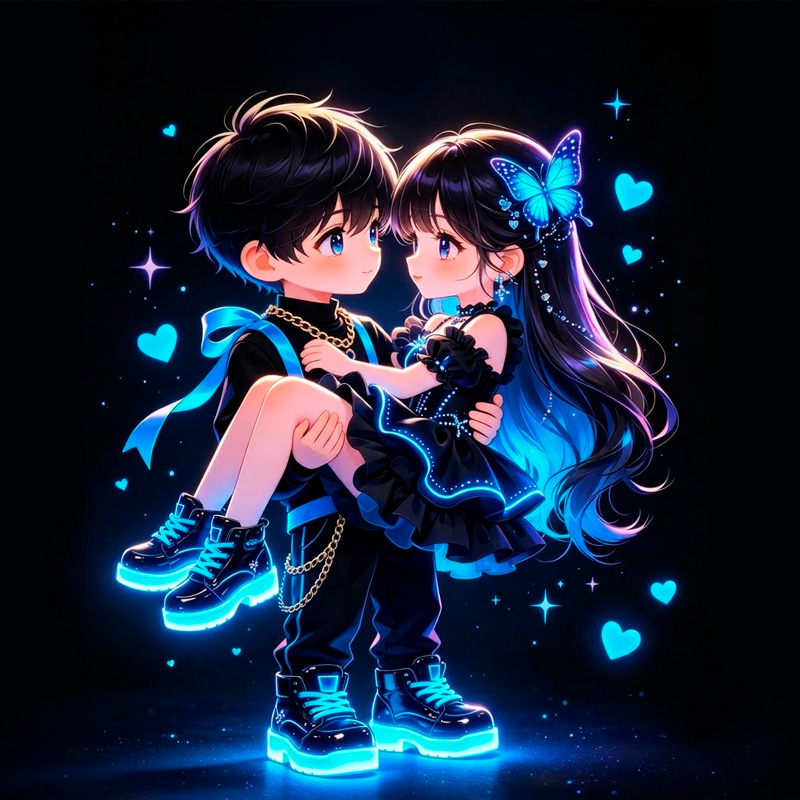 Pareja y Corazones Luminosos