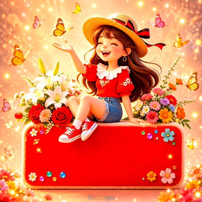 Niña de Rojo entre flores