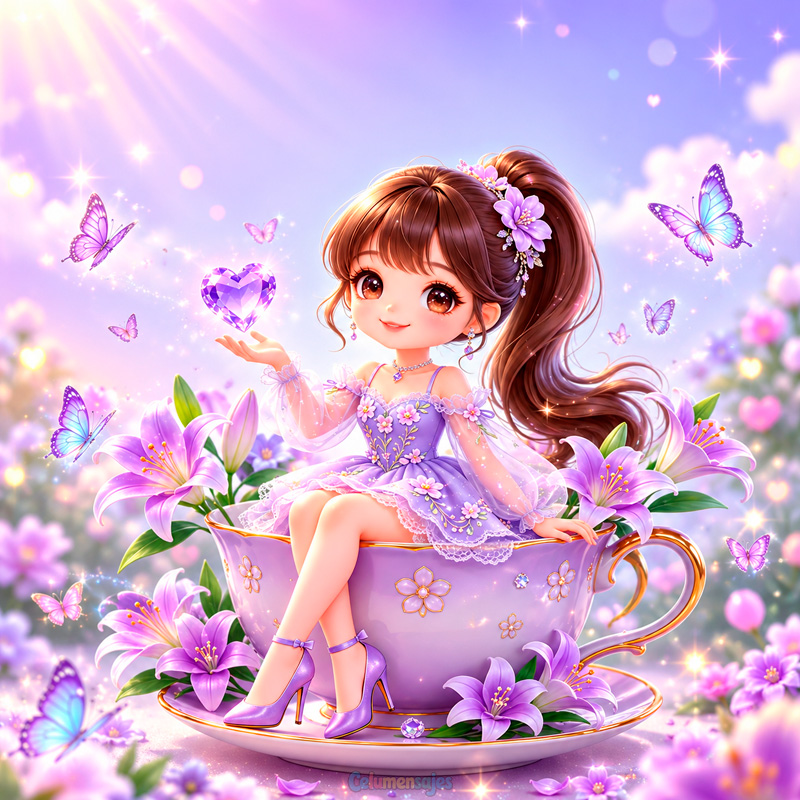 Niña entre flores y mariposas