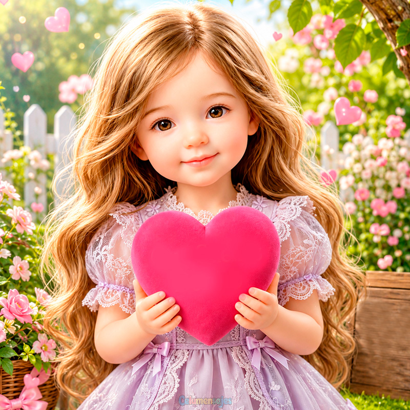 Muñeca y corazón en jardín