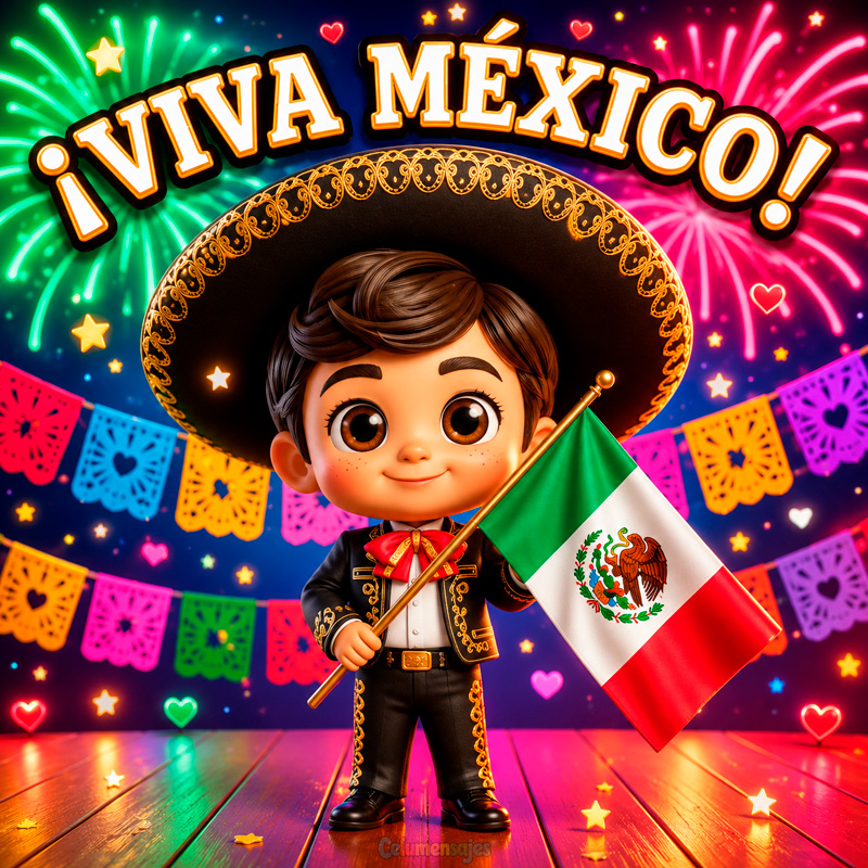 Niño Mariachi con Bandera Mexicana