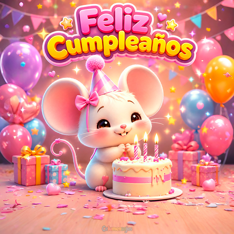 Ratón con Pastel de Cumpleaños