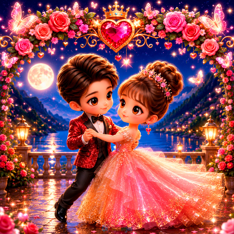 Pareja Bailando entre Rosas y Corazón