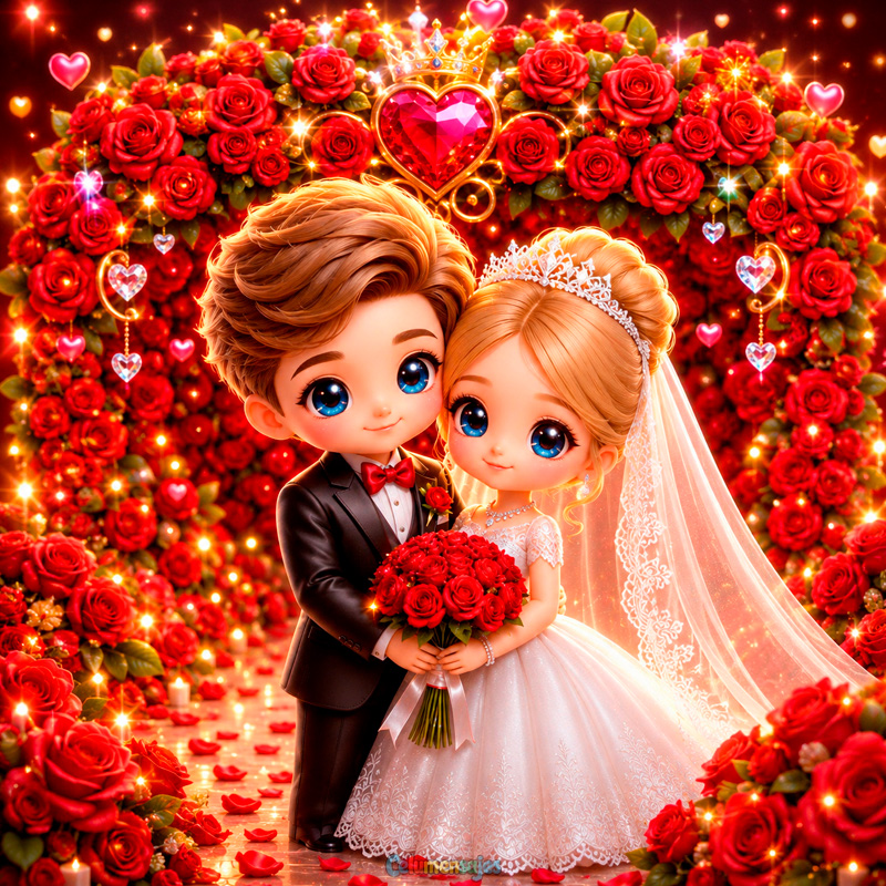 Pareja de Novios entre Rosas Rojas