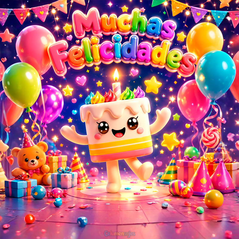 Pastel Kawaii con Globos y Regalos