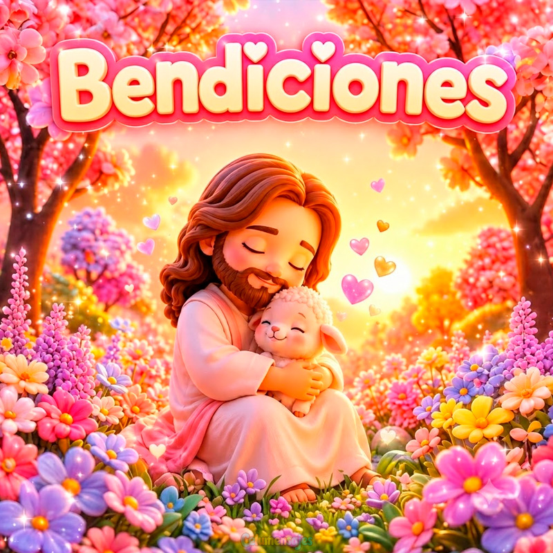 Jesús con Corderito entre Flores