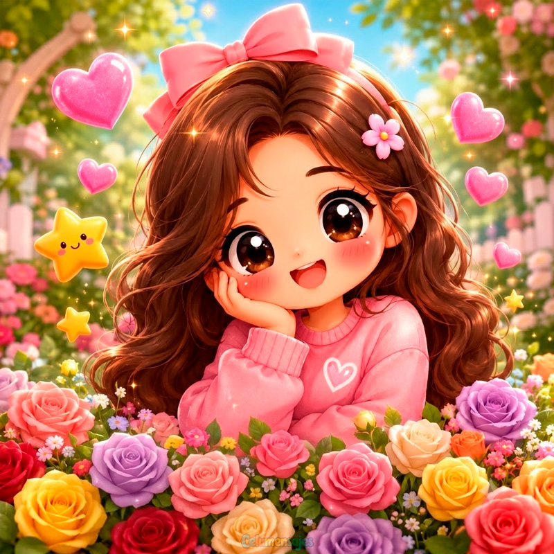 Muñeca con Lazo entre Rosas