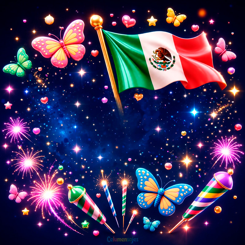 Bandera Mexicana con Fuegos Artificiales