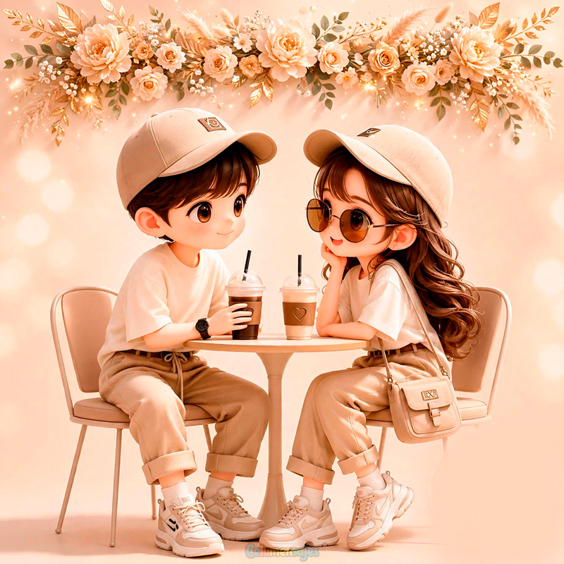 Pareja Estilo Aesthetic Tomando Café