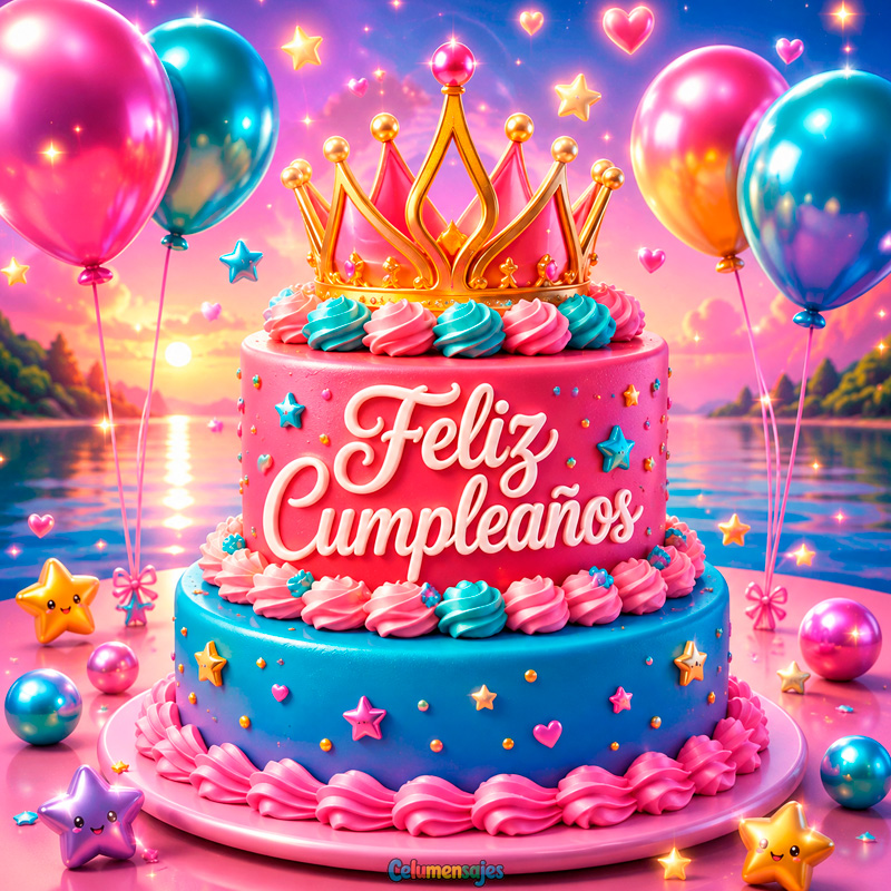 Pastel de Corona y Globos de Cumpleaños