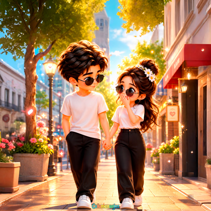 Pareja Caminando por la Calle al Atardecer
