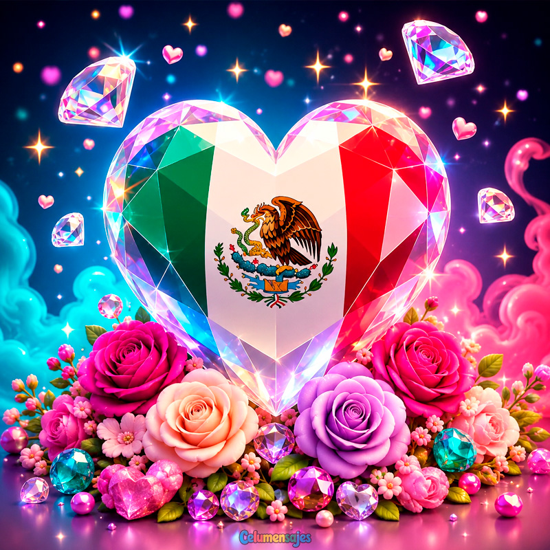 Corazón Diamante Mexicano con Rosas