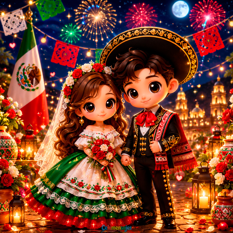 Pareja Mexicana con Trajes Típicos en Noche Festiva