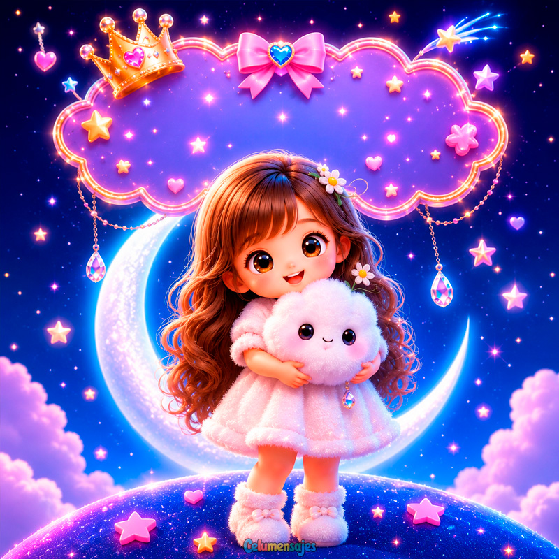 Muñeca Princesa en la Luna con Nube y Estrellas