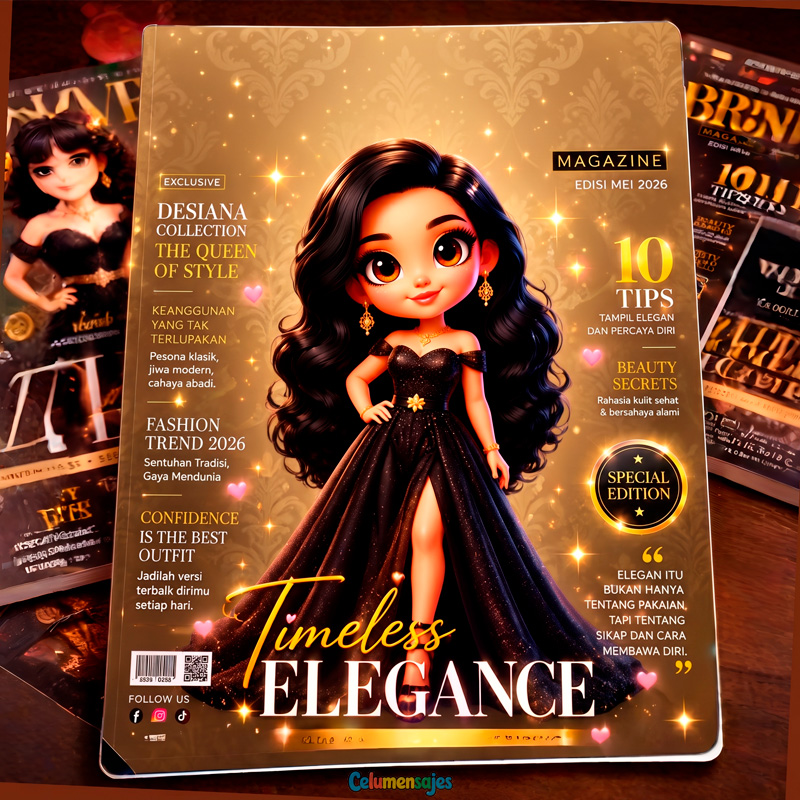 Muñeca Elegante en Portada de Revista Timeless Elegance