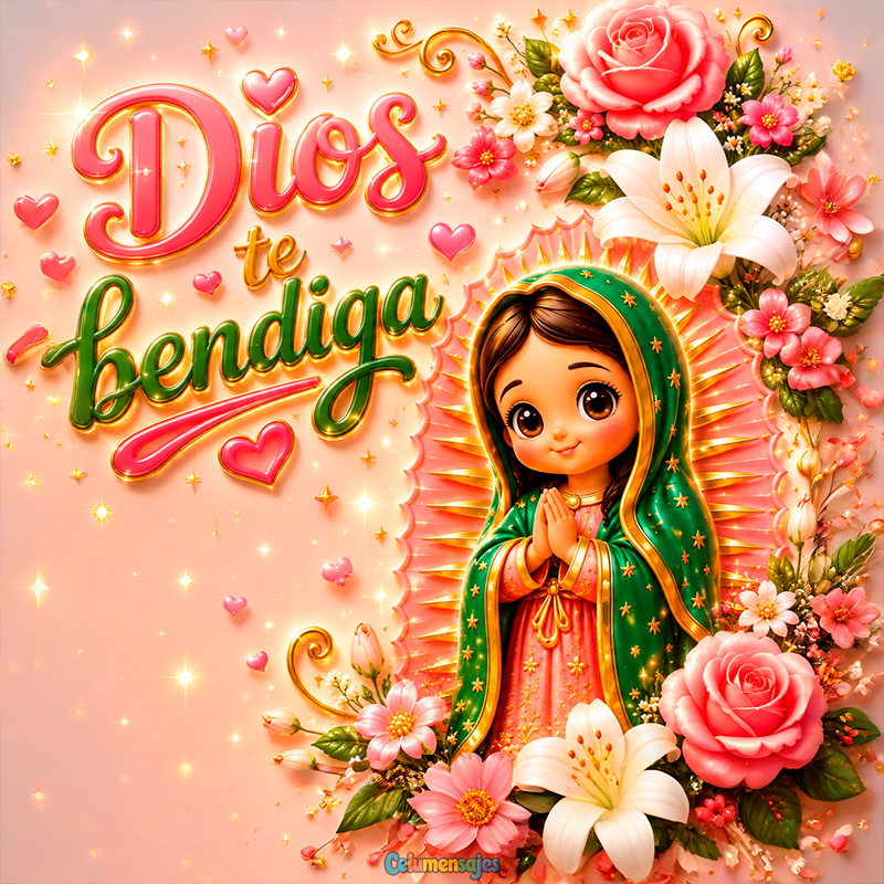 Virgencita de Guadalupe Kawaii con Rosas y Bendición