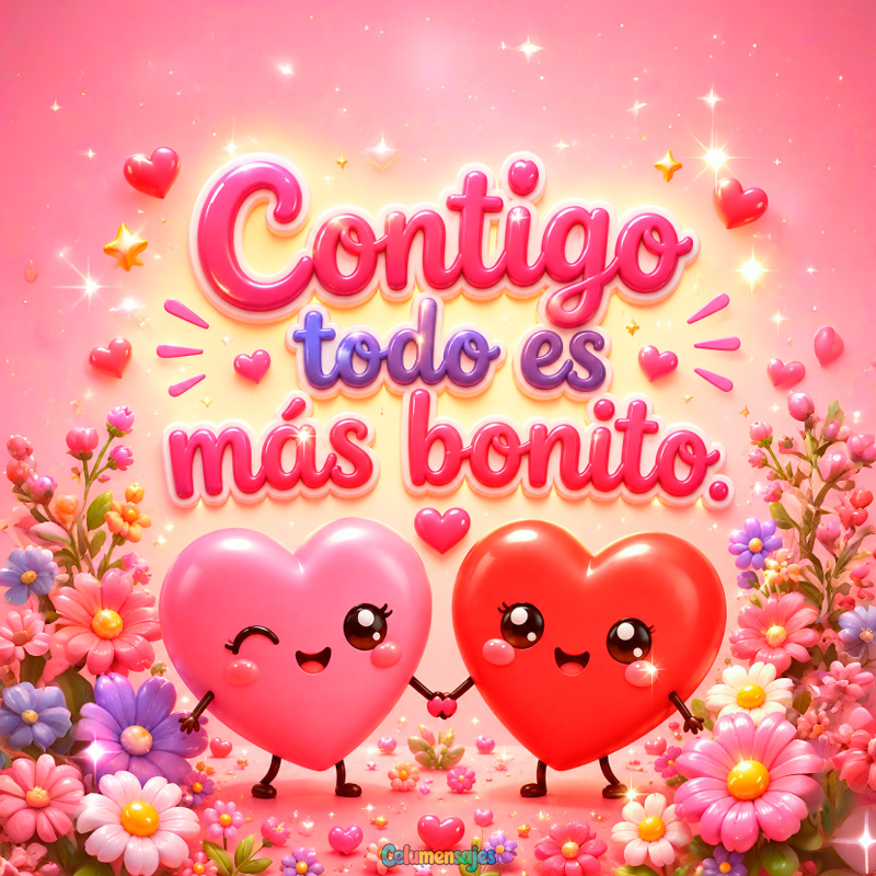 Pareja de Corazones Tiernos Contigo Todo es Más Bonito