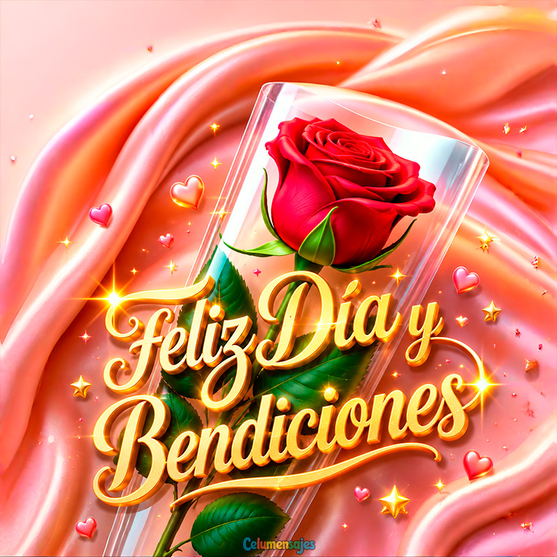 Rosa Roja en Cristal Feliz Día y Bendiciones