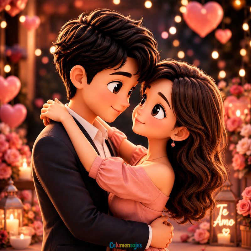 Pareja Romántica con Luces y Rosas