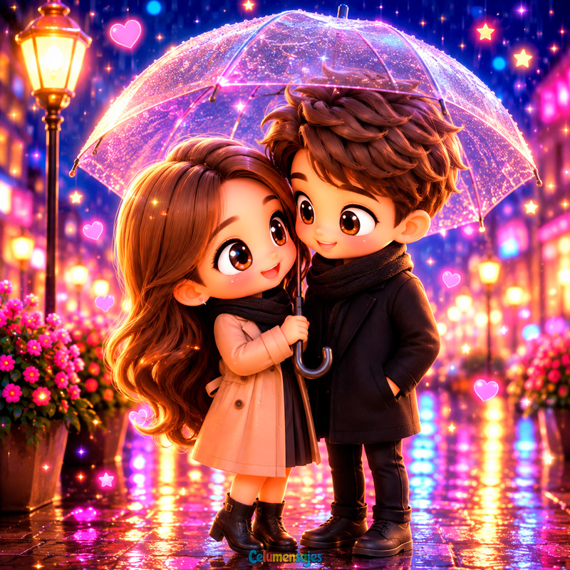 Pareja Romántica Bajo la Lluvia con Paraguas Transparente