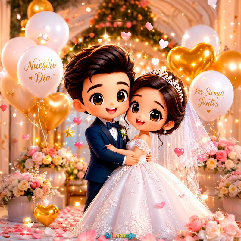 Boda Elegante Infantil con Globos Dorados Nuestro Día
