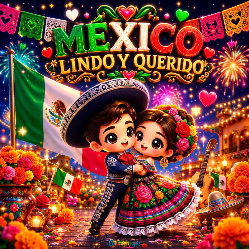 Pareja Mexicana México Lindo y Querido con Fuegos Artificiales
