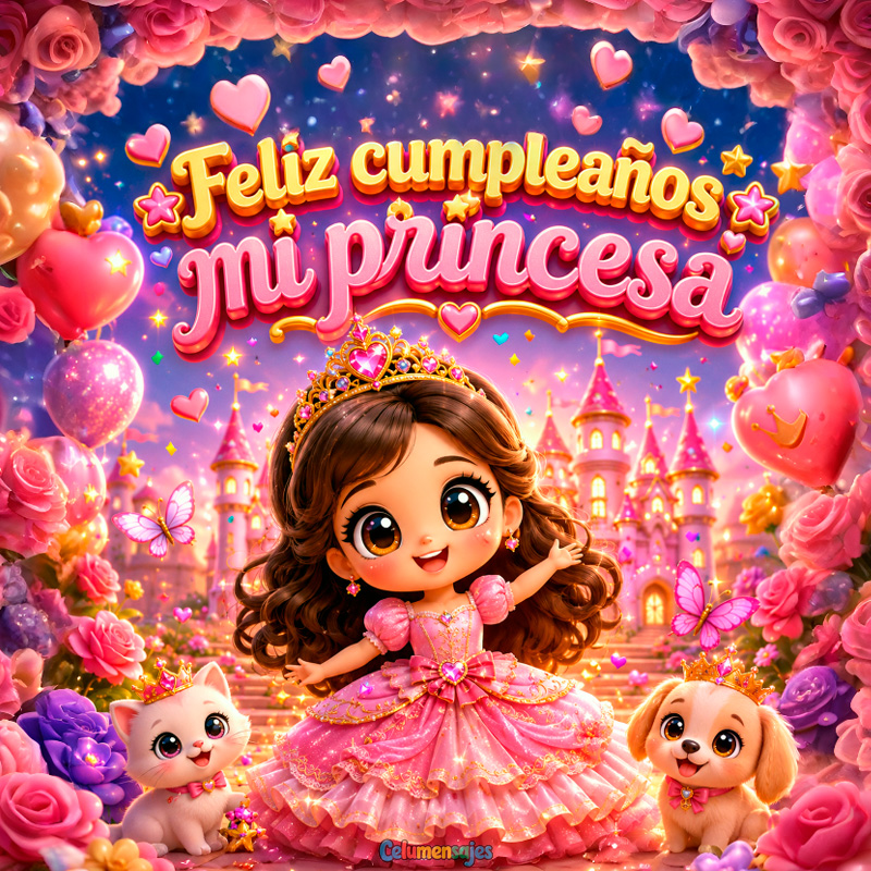 Princesa con Castillo, Rosas y Mascotas