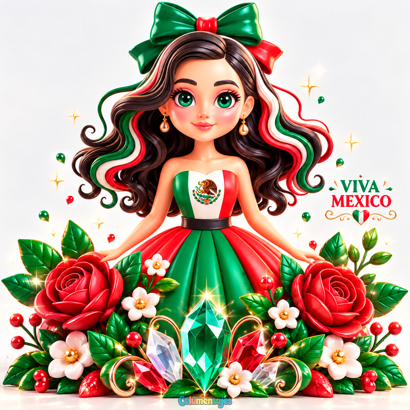 Muñeca Princesa Mexicana Viva México con Rosas Rojas
