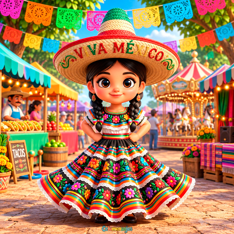 Niña en Kermés Mexicana con Gran Sombrero Charro