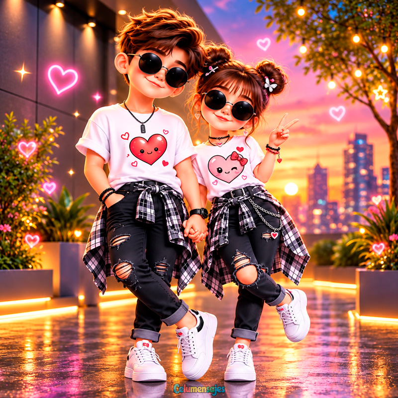 Pareja Juvenil con Estilo Urbano y Gafas de Sol