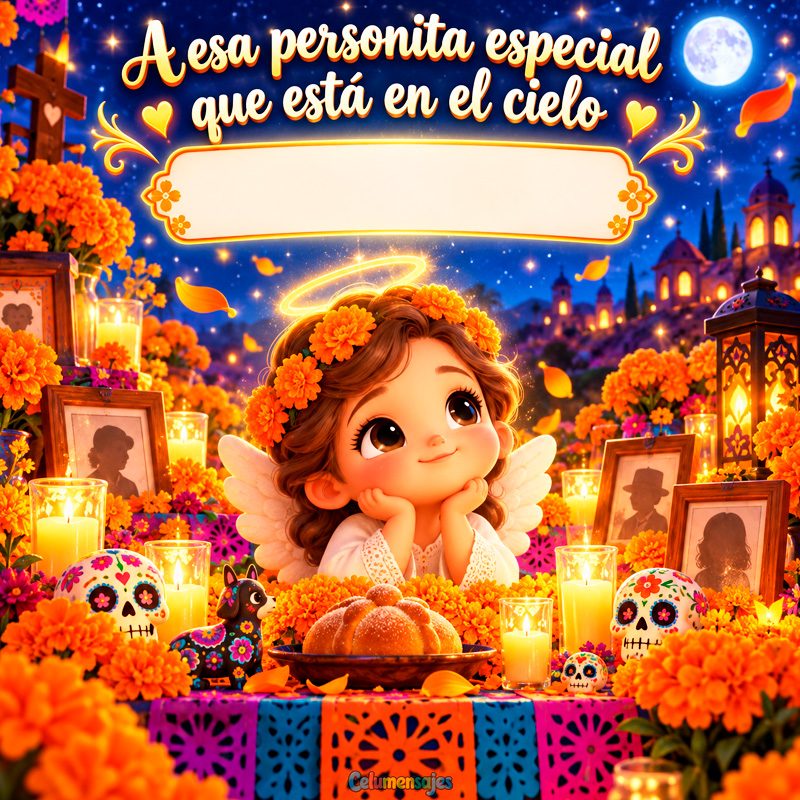 Niña Angelito en Altar de Día de Muertos y Halloween
