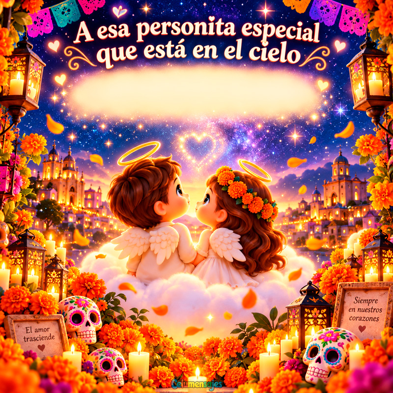 Angelitos en el Cielo con Corazón y Flores Tradicionales