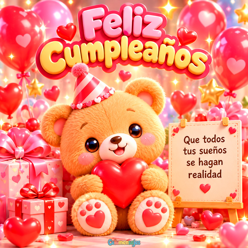 Osito de Peluche con Corazón Rojo y Pizarra de Deseos