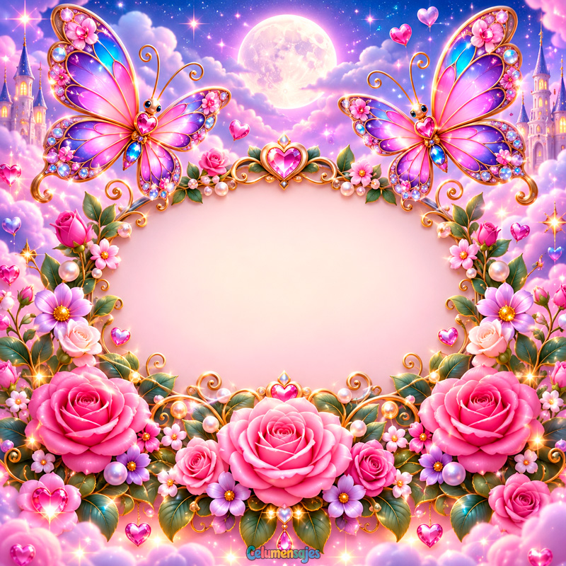 Mariposas de Cristal y Rosas Bajo la Luna Llena