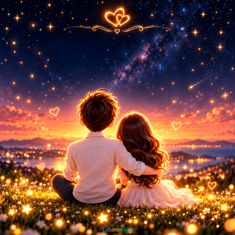 Pareja Contemplando el Atardecer y Cielo Estrellado