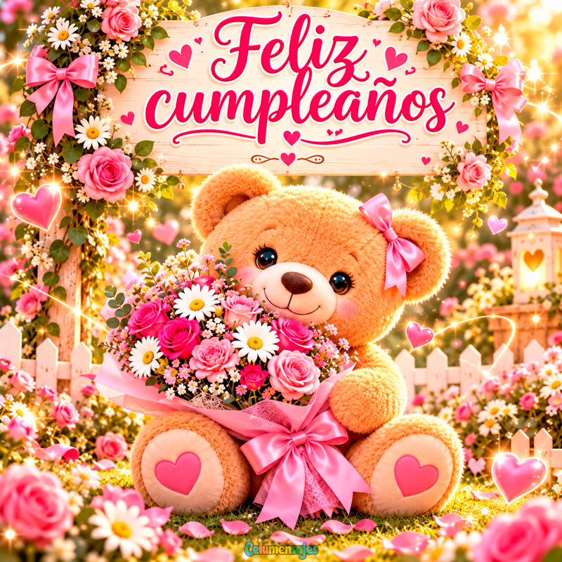 Osito Tierno con Gran Ramo de Flores Feliz Cumpleaños