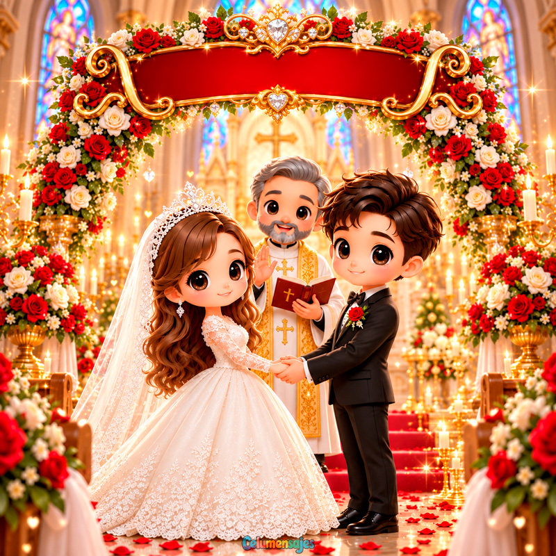 Boda Religiosa en Catedral con Sacerdote y Rosas Rojas