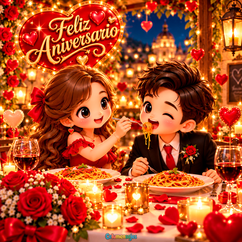 Cena Romántica de Aniversario con Espagueti y Rosas