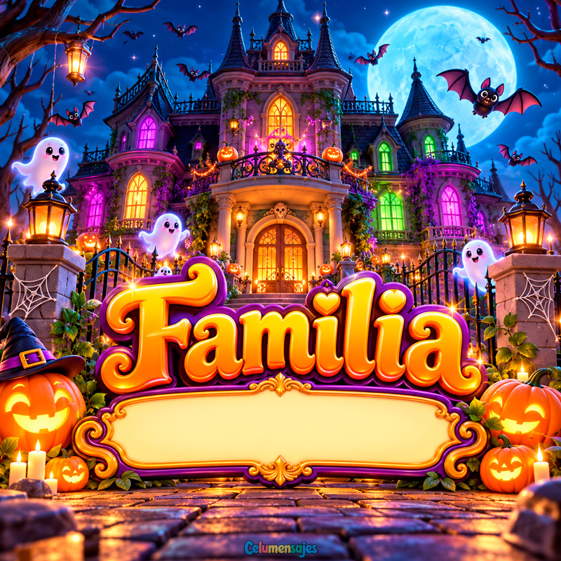 Mansión Embrujada Encantada con Fantasmitas Familia de Halloween