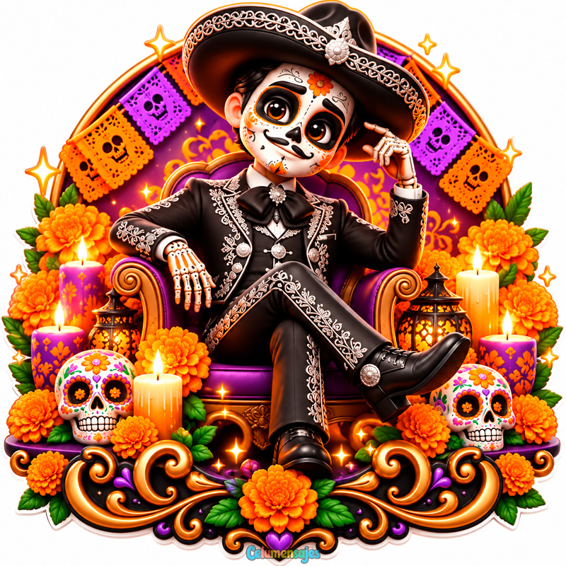 Charro Calavera Elegante en Sillón Real de Día de Muertos