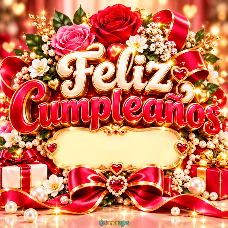 Marco Elegante de Feliz Cumpleaños con Rosas Rojas y Perlas