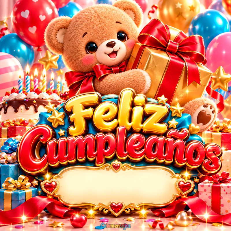 Osito Tierno con Regalo Dorado Feliz Cumpleaños