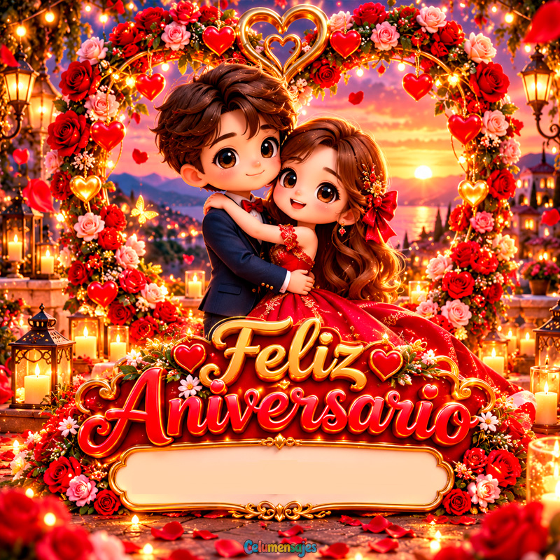 Pareja Romántica Feliz Aniversario en Terraza con Rosas