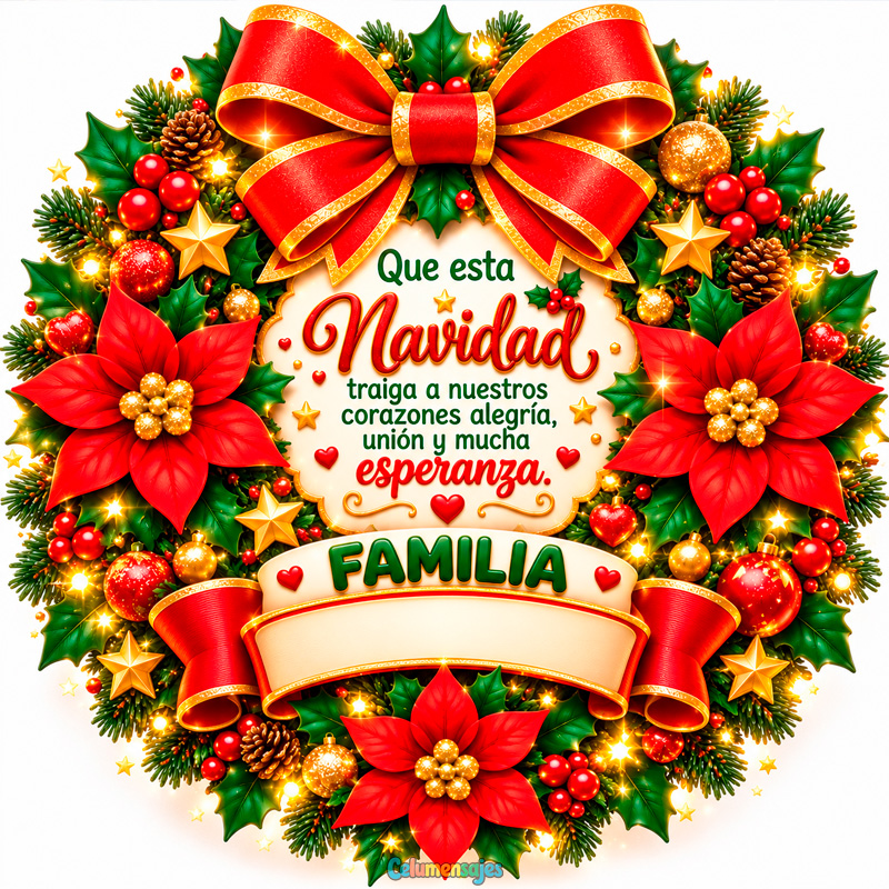 Corona de Nochebuenas con Mensaje Navideño Familia