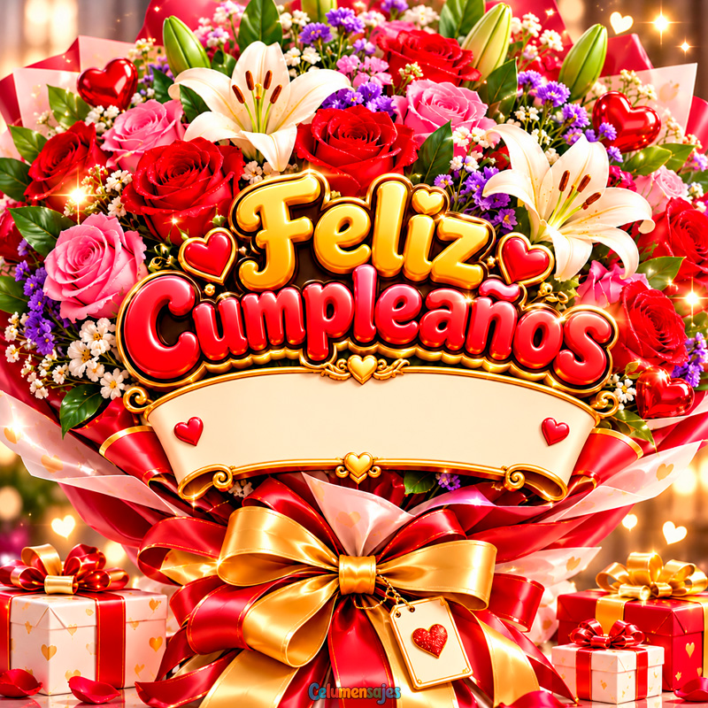 Gran Ramo de Rosas y Lirios Feliz Cumpleaños con Lazo Dorado