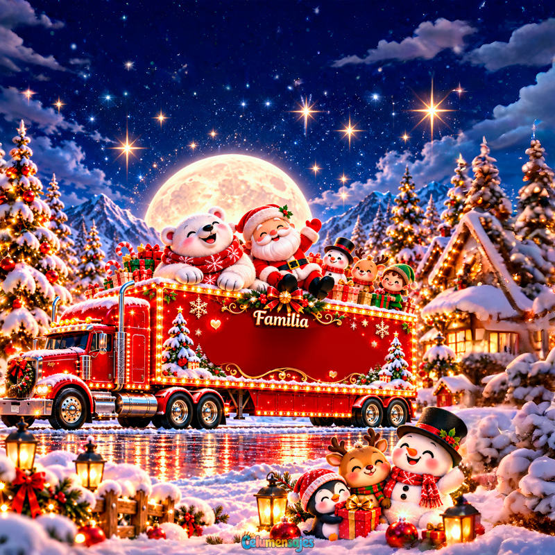 Camión Navideño Coca Cola con Santa y Oso Polar Familia