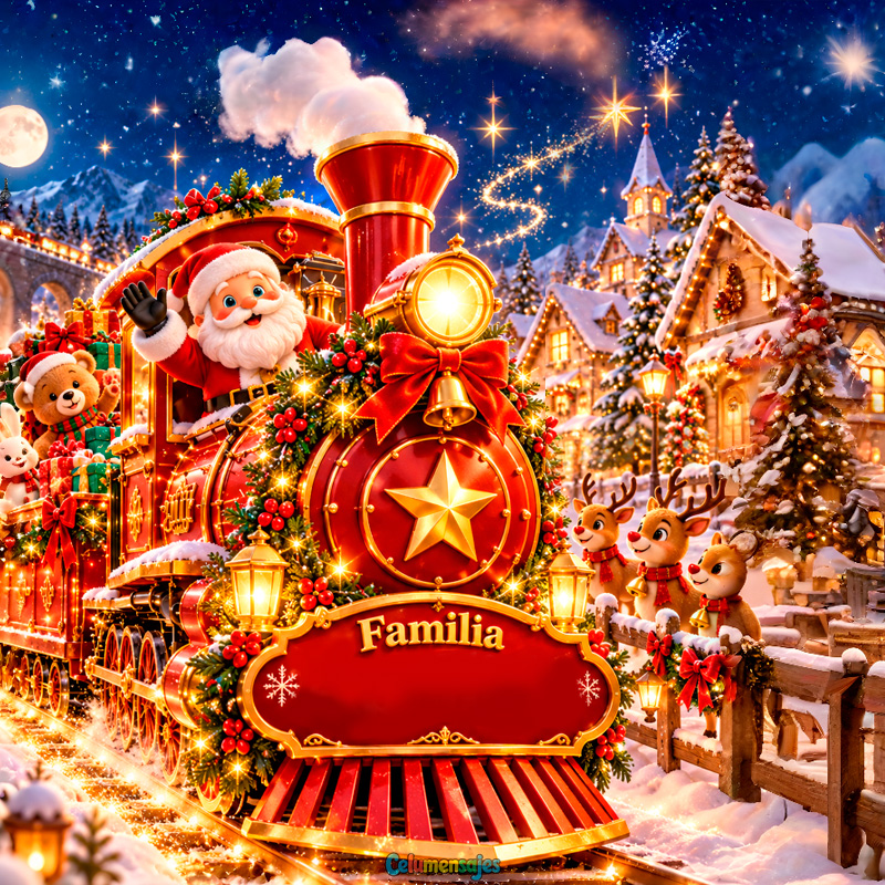 Tren Mágico Navideño con Santa Claus y Renos Familia