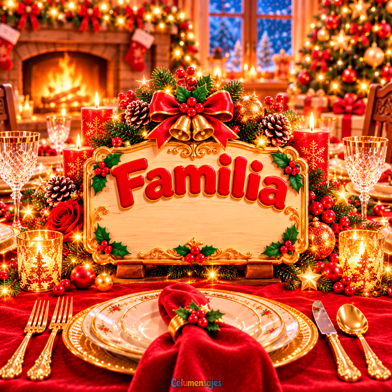 Mesa de Cena Navideña de Gala con Chimenea Familia